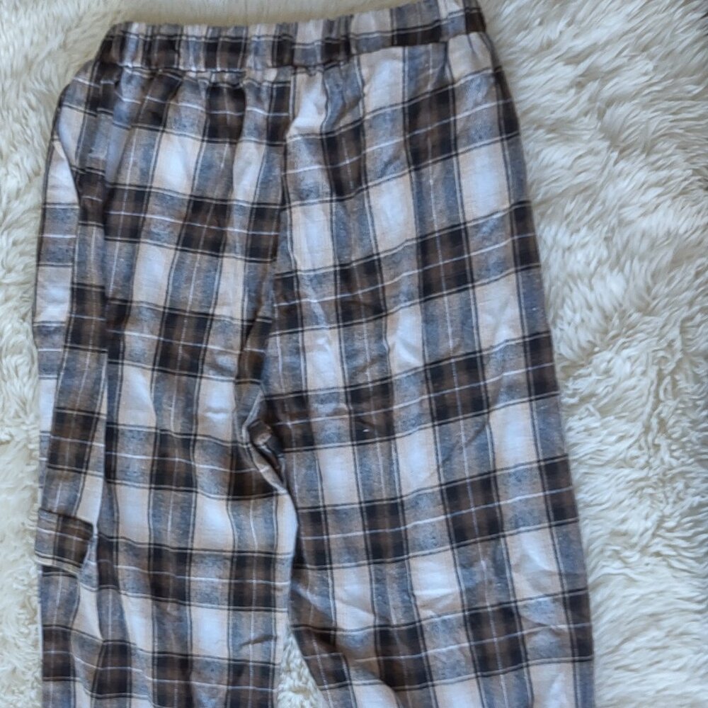ROMWE brown plaid Pj flannel jogger M/6 lw